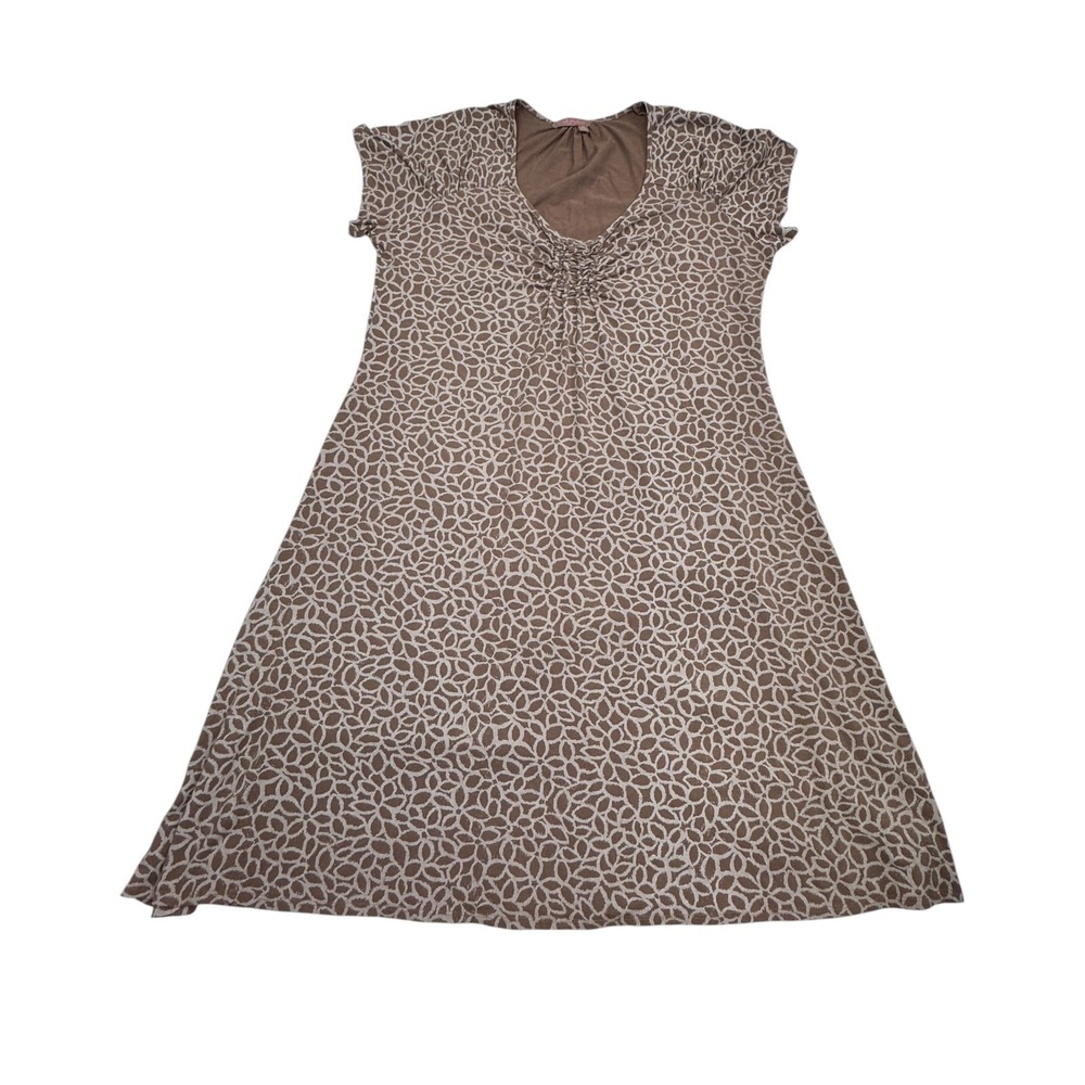 Fresh Produce A-Line Dress Women XXL Brown Geometric Petal V-Neck Short Sleeve